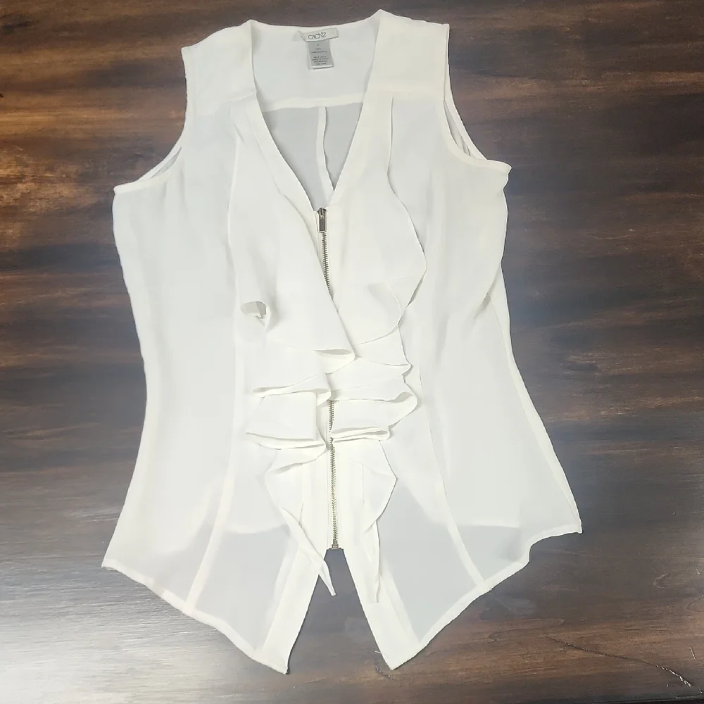 Cache White Ruffled Sleeveless Blouse - Picture 1 of 4